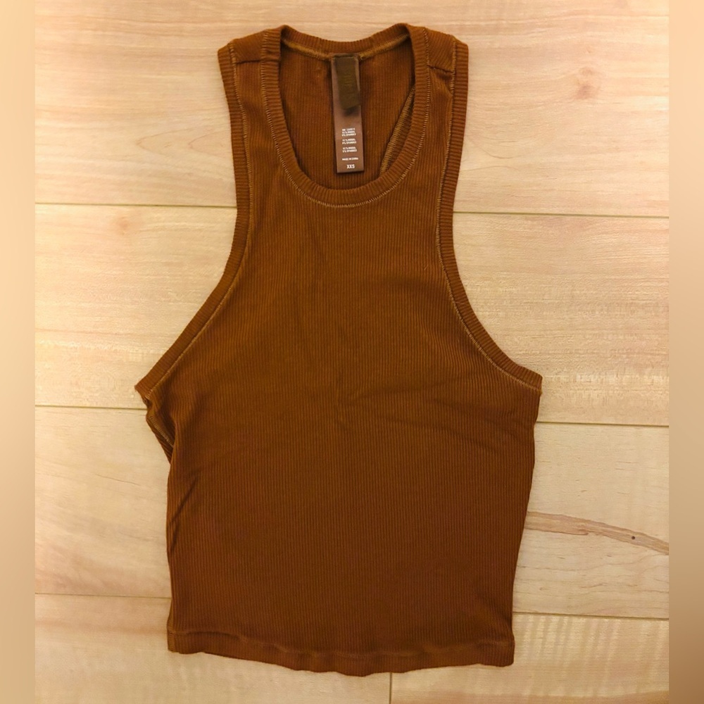 Skims Soft Lounge Cotton Rib Racerback Tank - XXS